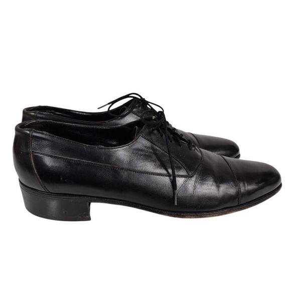 Mens Vtg The Florsheim Dress Shoes Black leather 9B Leather SOles - Picture 2 of 8